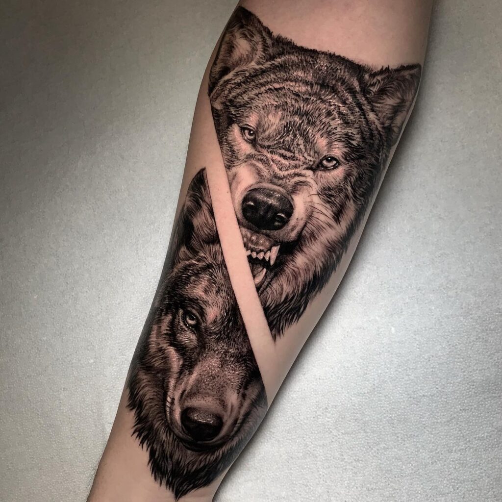 Tinctured 3d Shaded Wolf Tattoo Idea