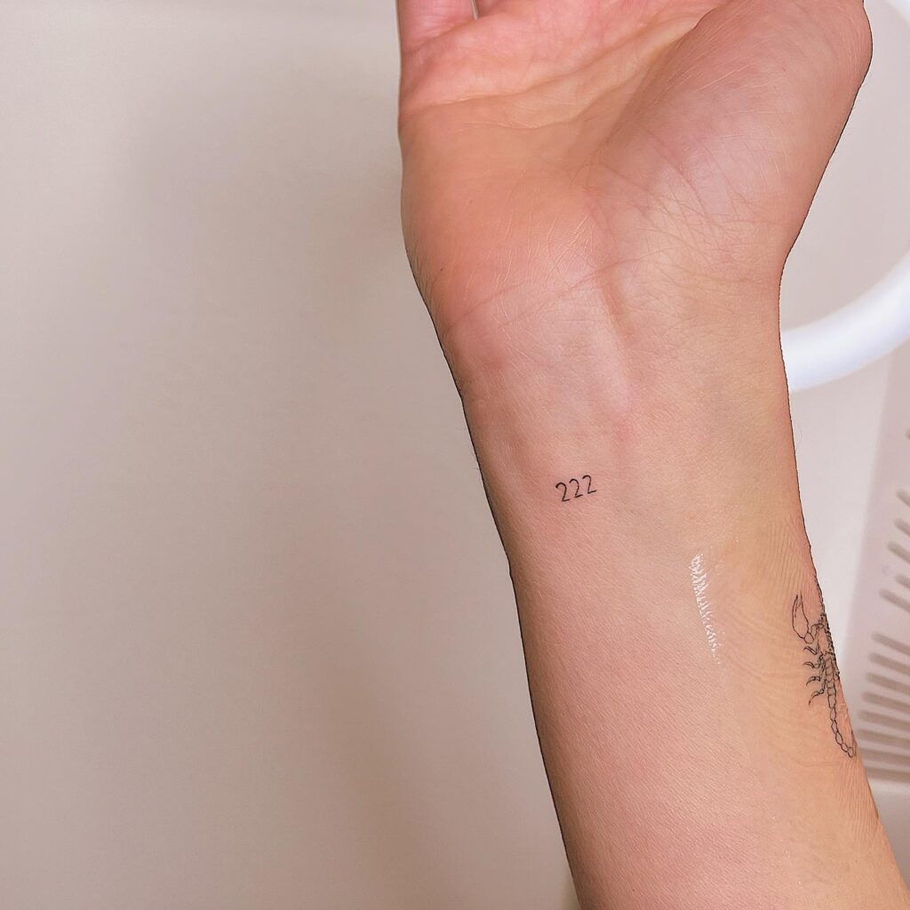 Tiny 222 Angel Number on the Inner Wrist Tattoo for Females, a Personal Symbol: Subtle Reminder 
