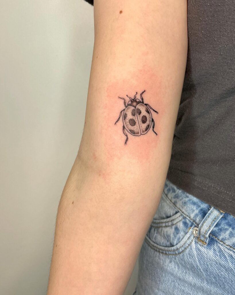 Tiny Black Color Ladybug Tattoo on Hand Delicate and Edgy Ink