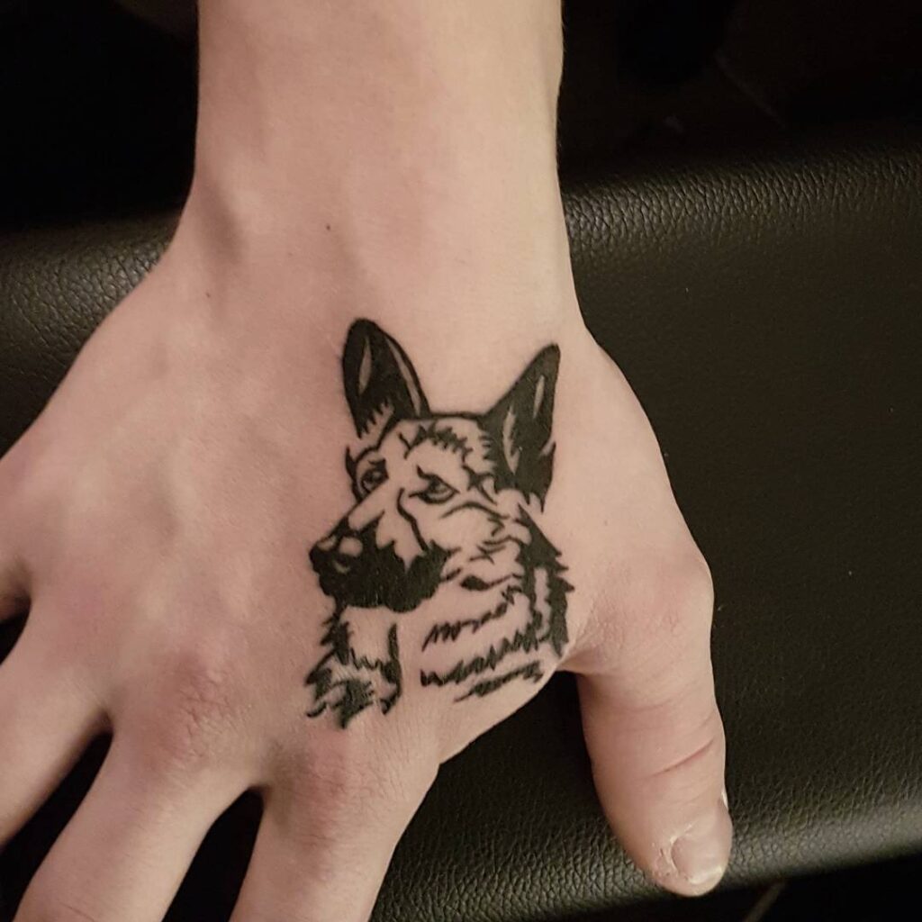 Tiny German Shepherd Hand Tattoo for Men Miniature Canine Inspired Body Decor