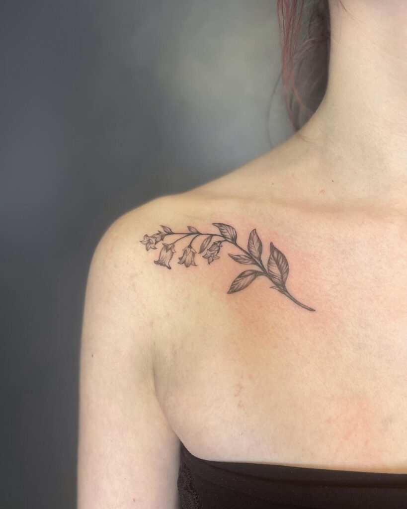 Tiny and Delicate Bluebell Flower Shoulder Tattoo for Girls