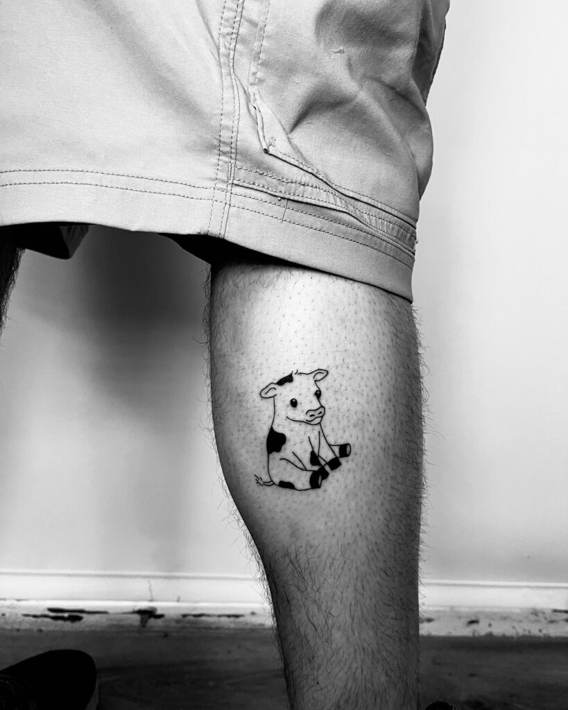 Tiny Baby Calf Outline Tattoo on the Calf: Little Calf's Outline 