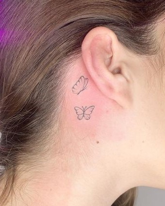Tiny Butterfly Tattoo Design Behind the Ear