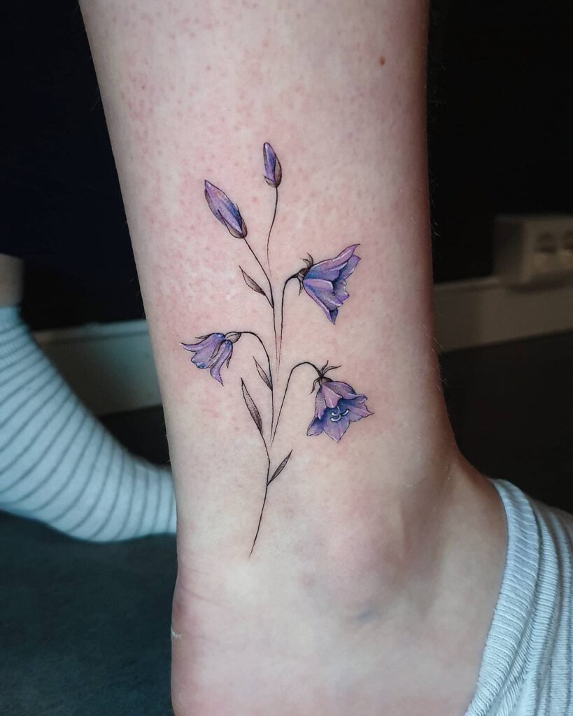 Tiny Colorful Bluebell Tattoo Above the Ankle: Ankle Allure