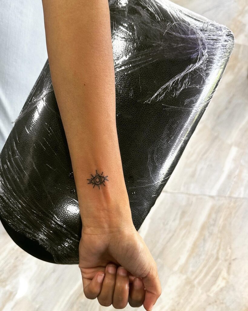 Tiny eyeball tattoo on wrist a subtle gaze
