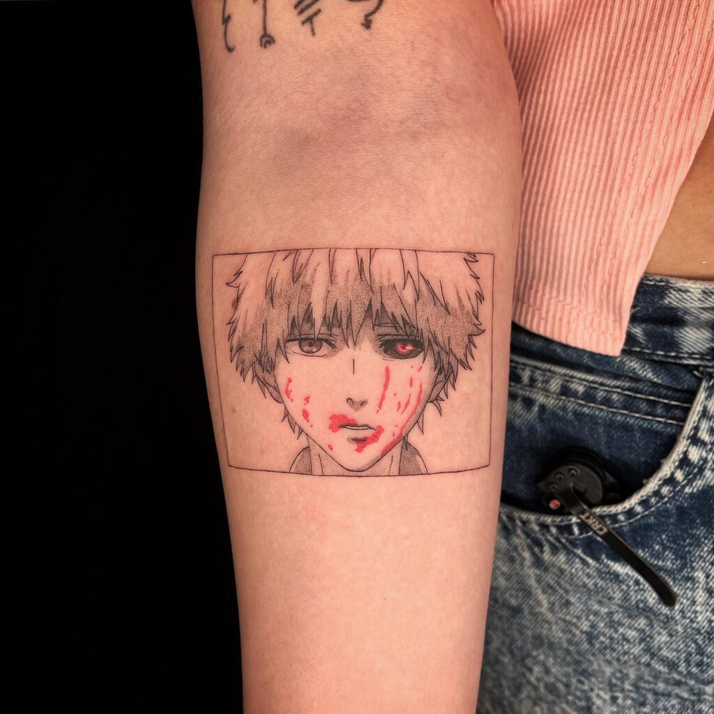 Tokyo ghoul anime tattoo below the elbow expressing fandom through ink