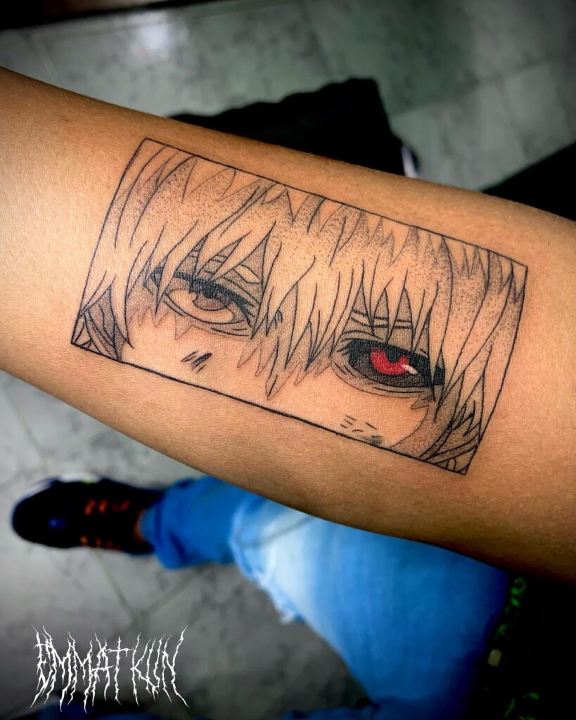 Tokyo ghoul face tattoo on the forearm wearing your favorite character with pride