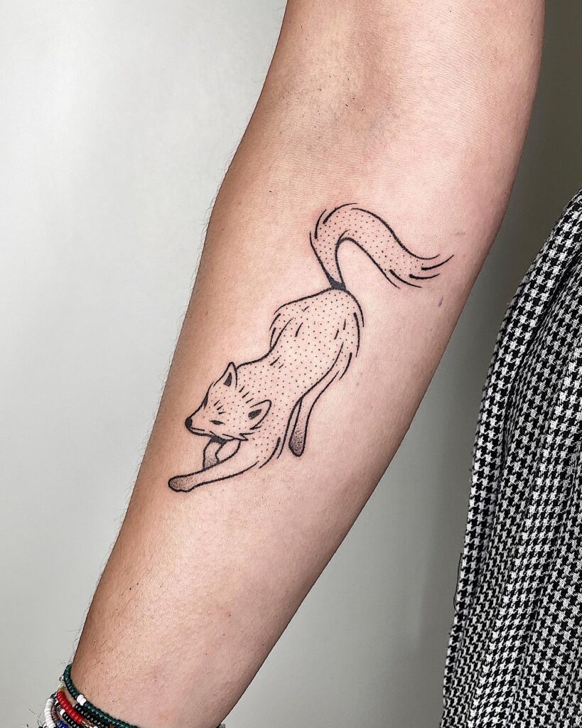 Top View Fox Tattoo on the Forearm in Fineline Style: Bird's Eye Fox