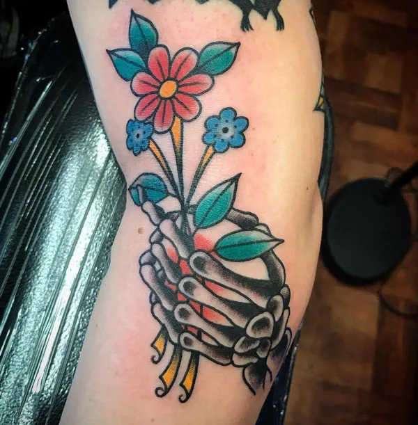 Traditiona skeleton hand tattoo