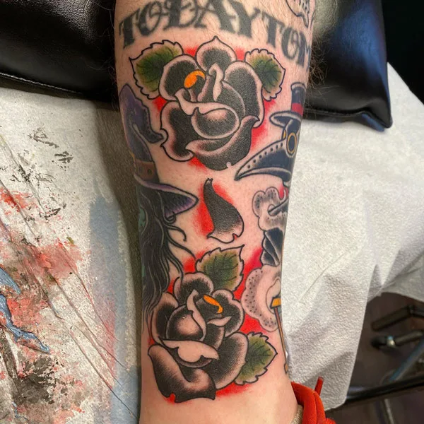 Traditional Black Rose Tattoo 1