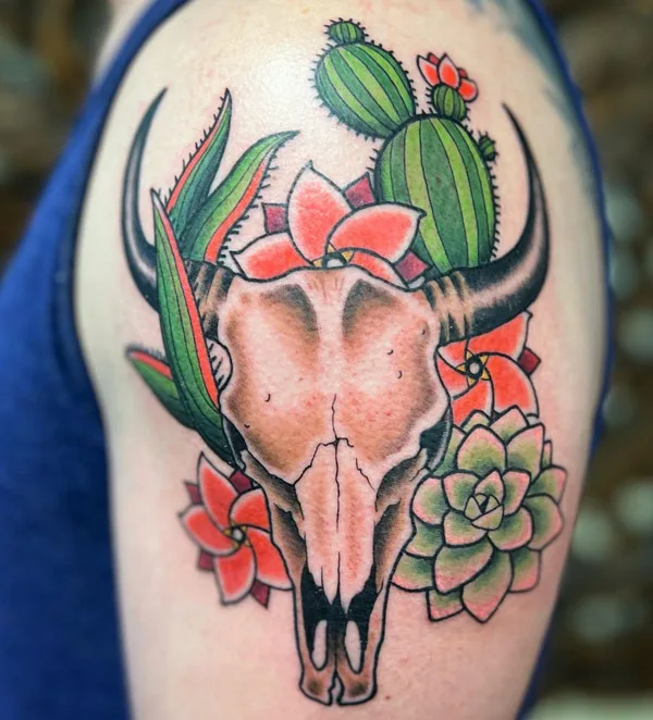 Traditional Bull Skull Tattoo 3