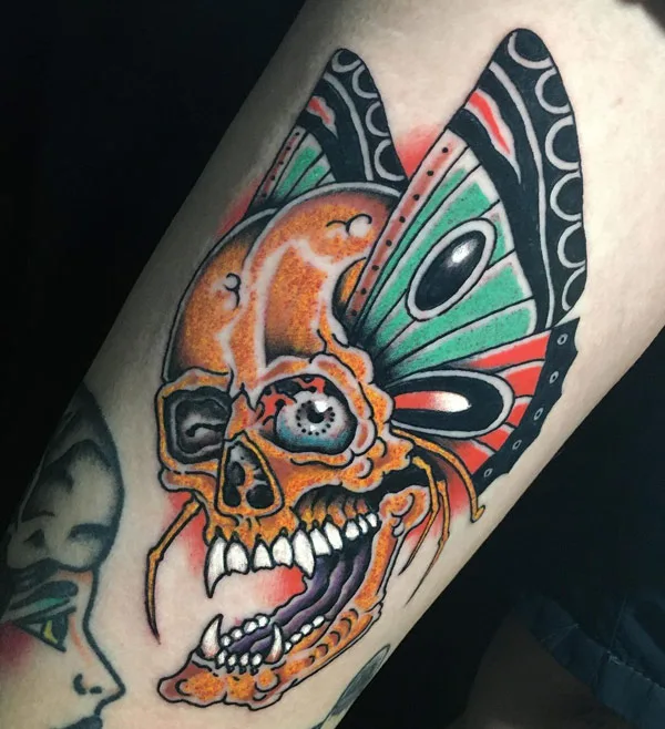 Traditional Butterfly Skull Tattoo 1