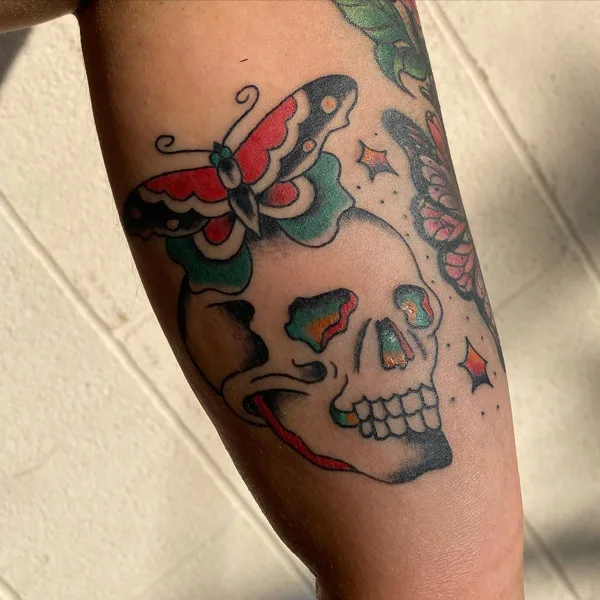 Traditional Butterfly Skull Tattoo 2