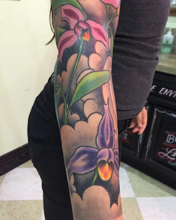 Traditional Flower Sleeve Tattoo 2