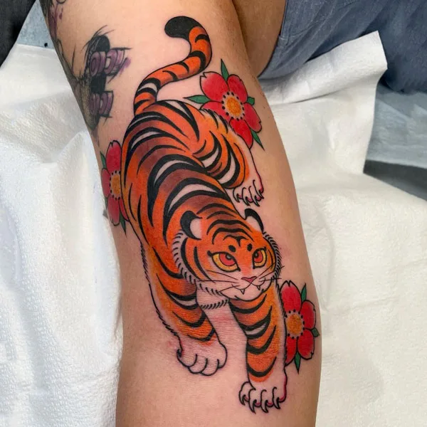 Traditional Japanese tiger tattoo