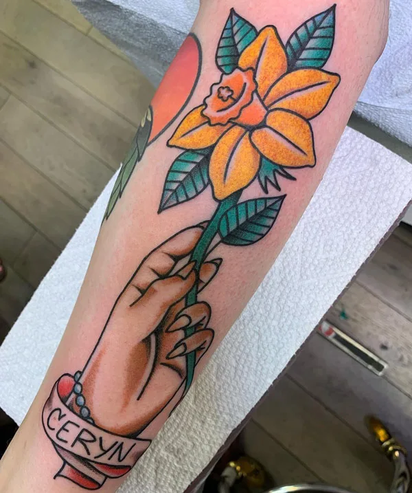 Traditional March Birth Flower Tattoo 1
