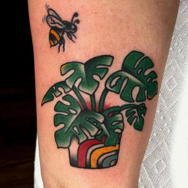 Traditional Monstera tattoo