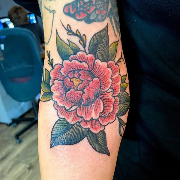 Traditional Peony Tattoo 1