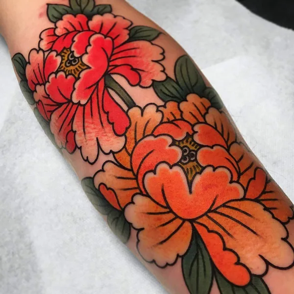 Traditional Peony Tattoo 2