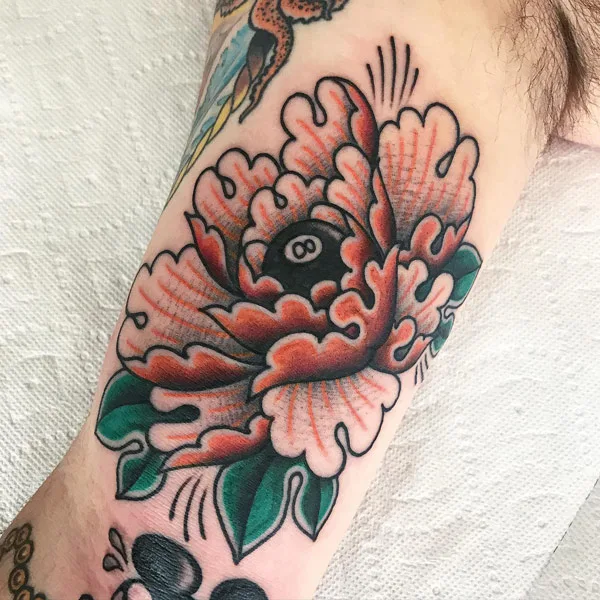 Traditional Peony Tattoo 3