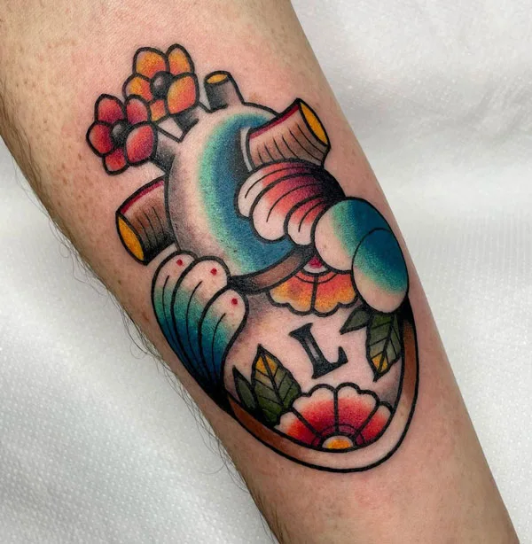 Traditional anatomical heart tattoo