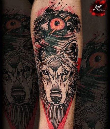 Trash Polka Wolf Forearm Tattoo Design