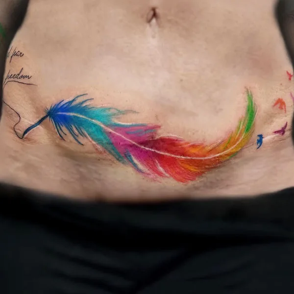 Tummy tuck scar tattoo 47