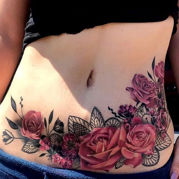 Tummy tuck scar tattoo 53