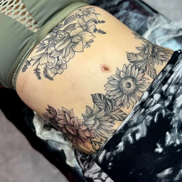 Tummy tuck scar tattoo 62