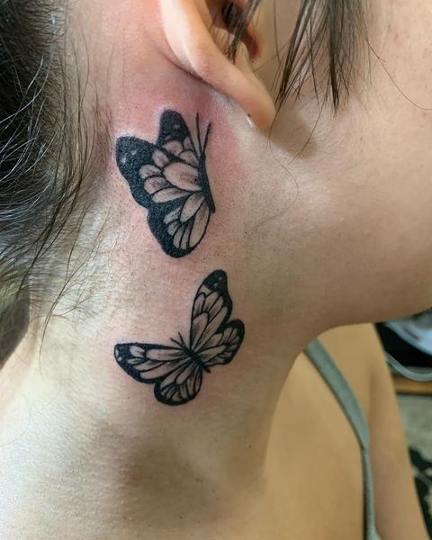 Two Butterflies Tattoo Design Behind the Ear