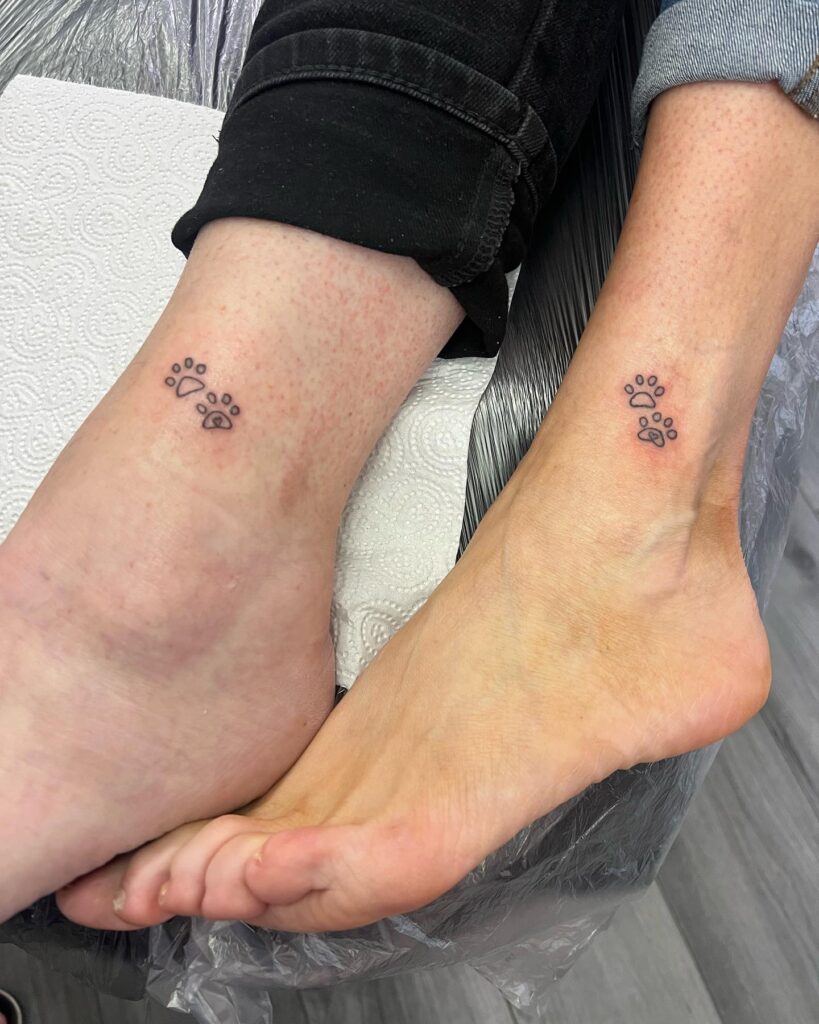 Two Cute Paw Prints Above the Ankle for Friends: Matching Paws
