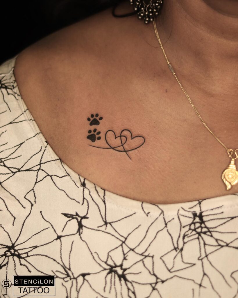 Two Dog Paw Prints with Intersecting Outline Hearts: Paws and Hearts Intertwined
