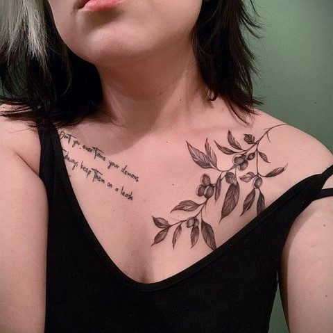 Unique Coffee plant tattoo design with text on your neck with image