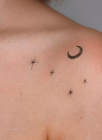 Unique Crescent moon and the stars tattoos