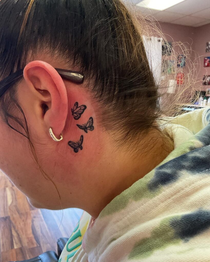 Unique Feminine Behind the Ear 3 Butterfly Tattoos for Females with image