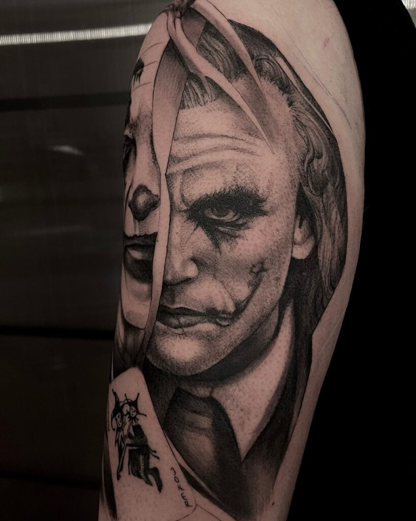 Unique Joker Face Tattoo on leg with image