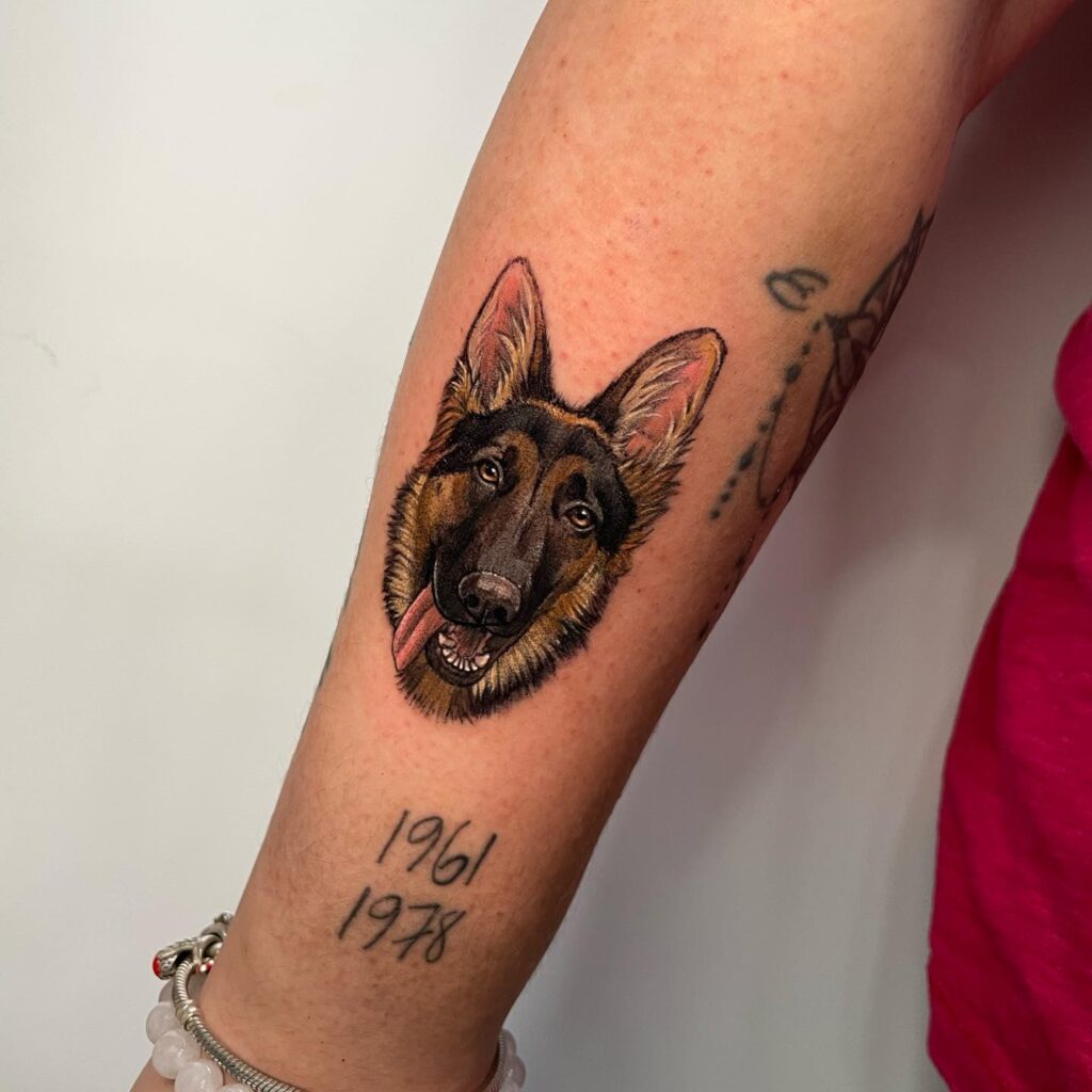 Unique german shepherd outer forearm tattoo for females canine elegance