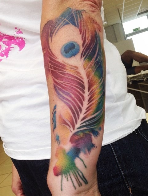 Unique peacock feather tattoo on hand with image Unique peacock feather tattoo on hand with image