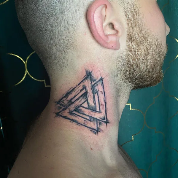 Valknut Neck Tattoo