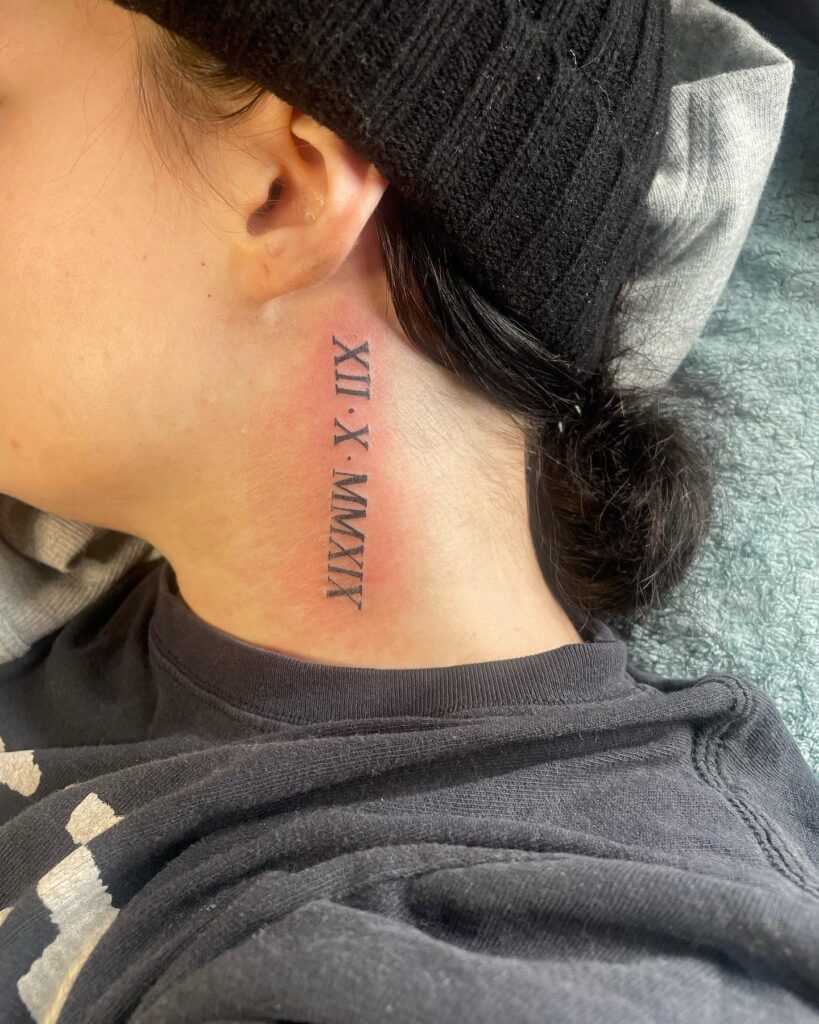 Vertically Aligned XI.X.MMXIX Roman Numeral on the Neck: Roman Reminiscence