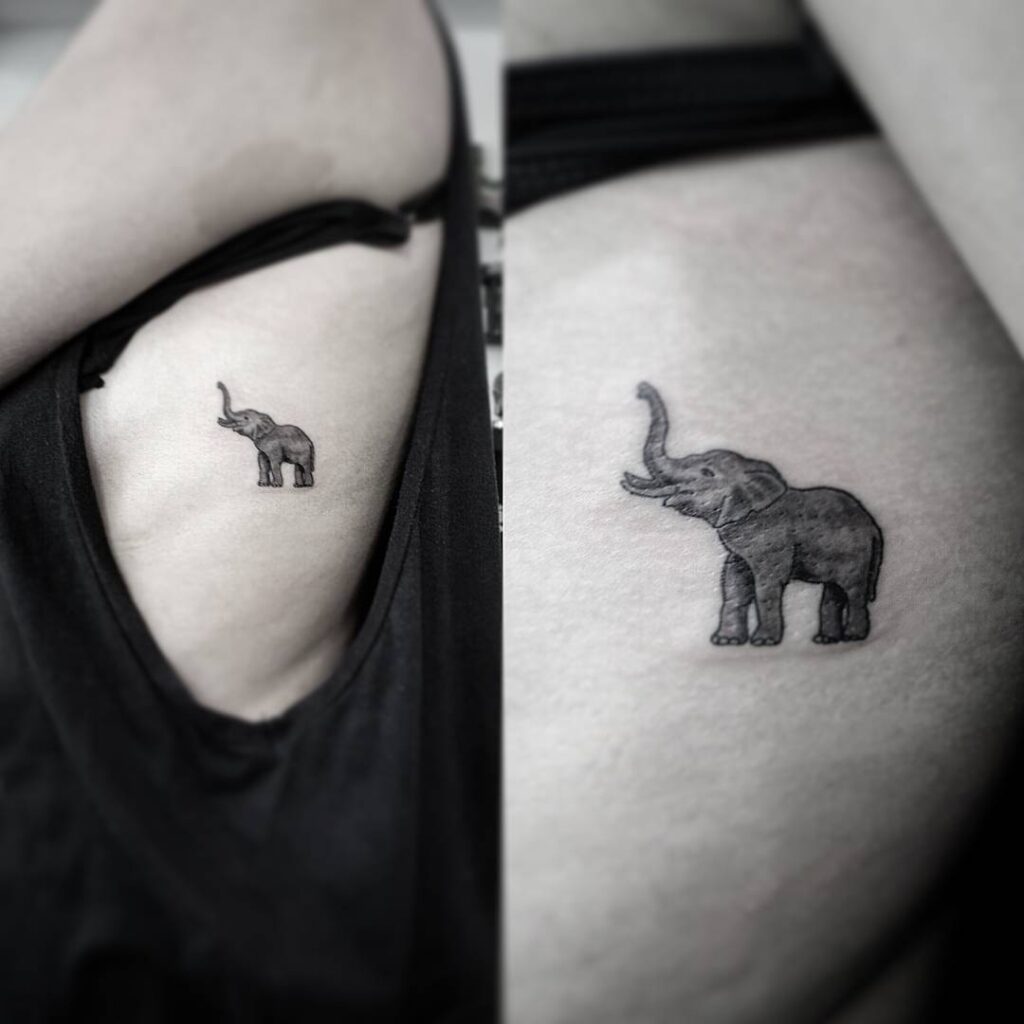 Very Tiny Elephant Tattoo on the Side Rib, Side View, and Trunk Lift: Ribcage Whimsy