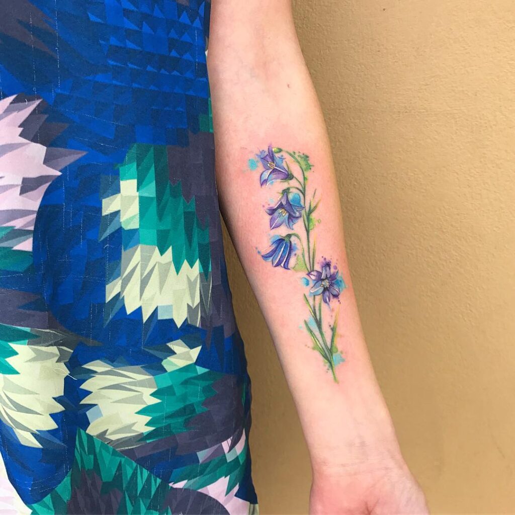 Vibrant Bluebell Watercolor Tattoo on Ankle for Girl image