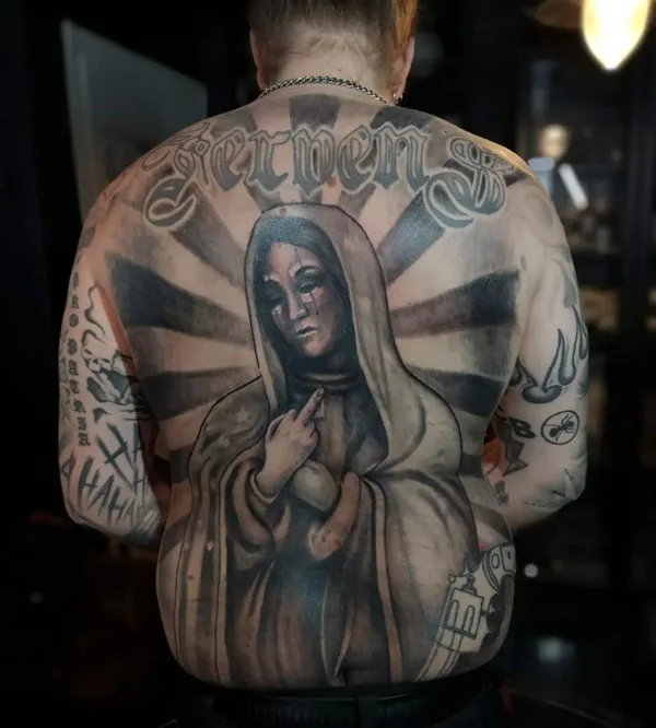 Virgin Mary Back Tattoo 3