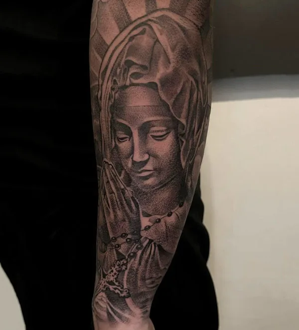 Virgin Mary Praying Hands Tattoo 1