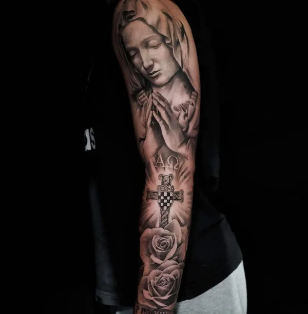 Virgin Mary Sleeve Tattoo 1