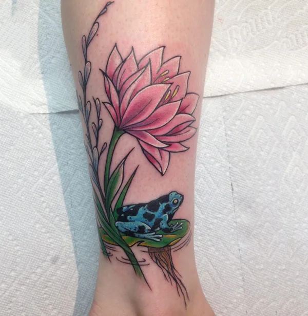 Water lily and frog tattoo