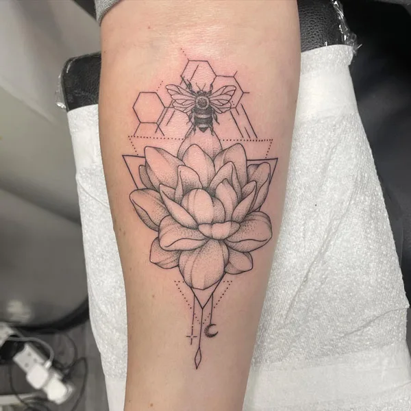 Water lily tattoo black and white