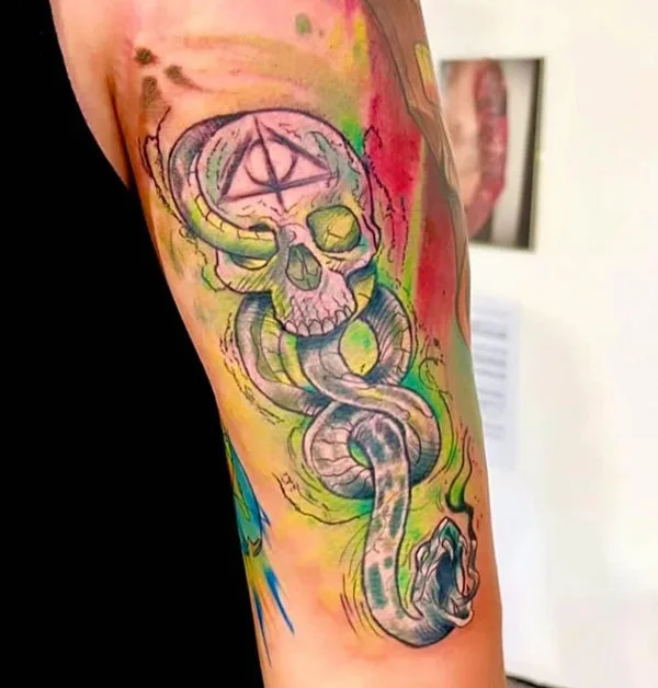 Watercolor Death Eater Tattoo 1