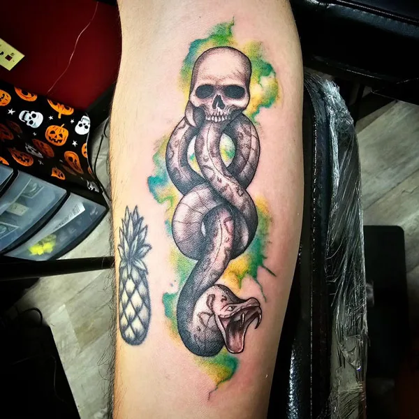 Watercolor Death Eater Tattoo 2