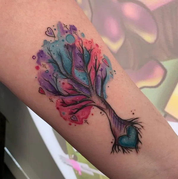 Watercolor Family Tree Tattoo